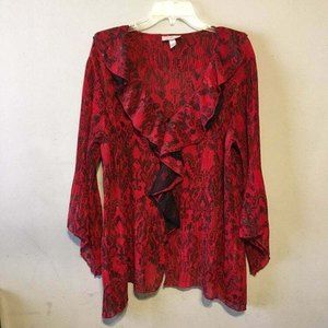Dress Barn Woman 18/20 Plus Size Red and Black Crinkle Button Down Top